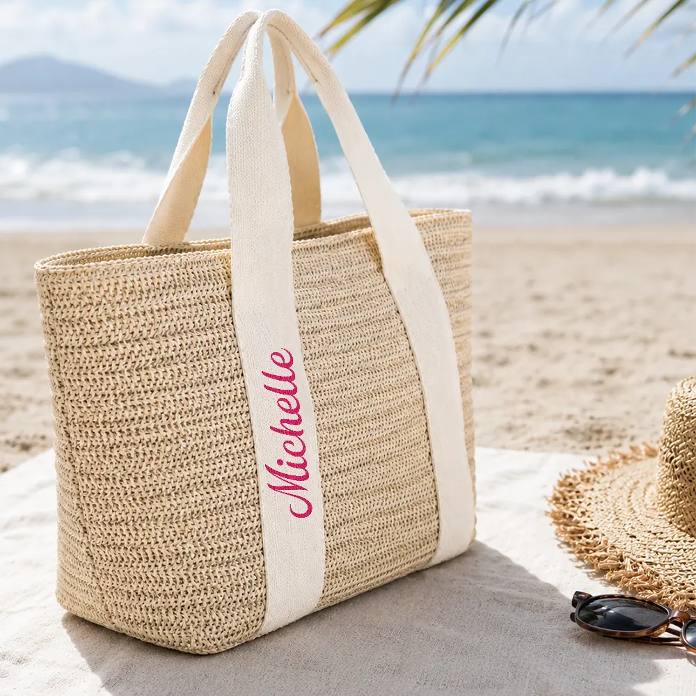 Gift For Yourself, Gift For Women, Summer, Adorable, Custom Text - Colorful Name In Style - Personalized Straw Beach Bag