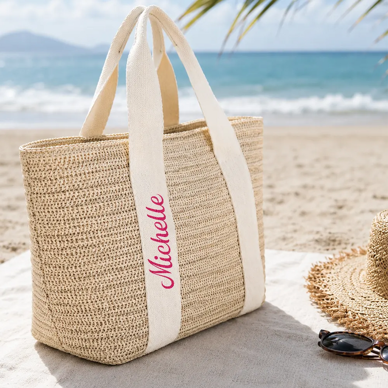 Gift For Yourself, Gift For Women, Summer, Adorable, Custom Text - Colorful Name In Style - Personalized Straw Beach Bag
