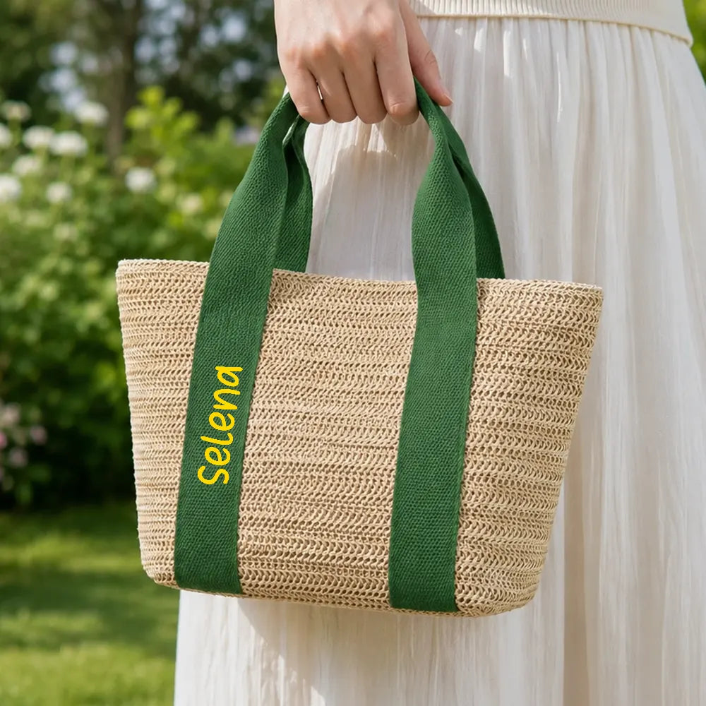 Gift For Yourself, Gift For Women, Summer, Adorable, Custom Text - Colorful Name In Style - Personalized Straw Beach Bag