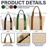 Adorable, Gift For Yourself, Summer, Gift For Women, Text Shadow - Colorful Name In Style - Personalized Straw Beach Bag