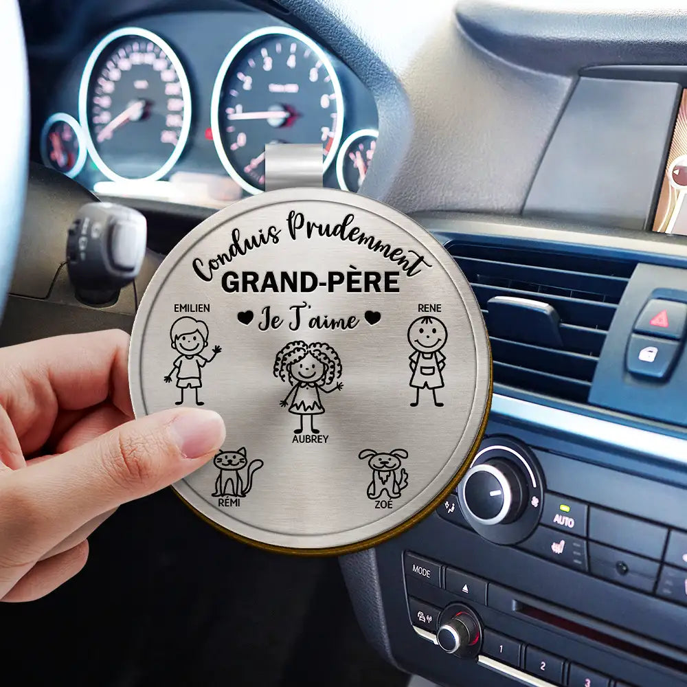 Gift For Yourself,Gift For Men,Gift For Grandpa,Gift For Father,Dog Dad,Cat Dad,Pet Dad,Gift For Mother,Gift For Grandma,Happy,Stick Figure,French - Conduis Prudemment Grand-Père Papa - Clip Para Parasol Del Coche De Forma Especial Personalizado