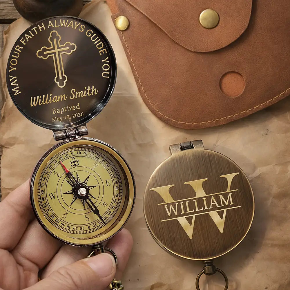 Christian,Happy,Gift For Yourself,Gift For Women,Gift For Men,Gift For Kids,Gift For Daughter,Gift For Son,Icon,Devoted - Confirmation And Baptism Keepsake - Personalized Engraved Brass Compass