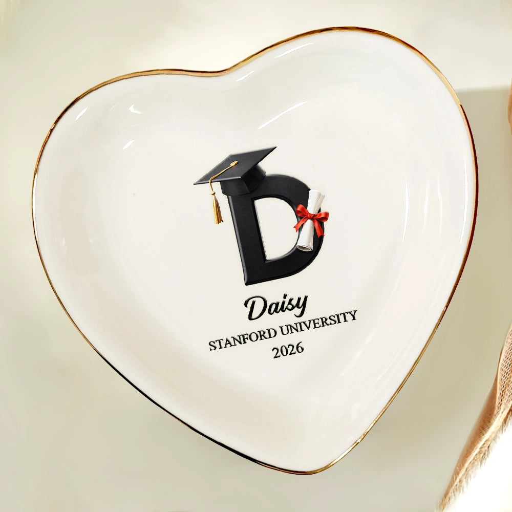 Gift For Girlfriend,Gift For Women,Gift For Sisters,Gift For Bestie,Graduation,Happy,Icon - Congrats Grad Alphabet - Personalized Ring Dish