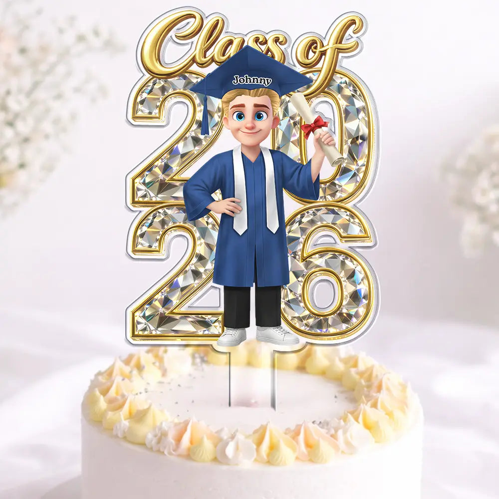 Graduation,Happy,Dad - Daughters (Adult),Gift For Daughter,Mom - Daughters (Adult),Dad - Sons,Gift For Son,Mom - Sons - Congrats Grad Woman Man Crystal Effect - Personalized Acrylic Cake Topper