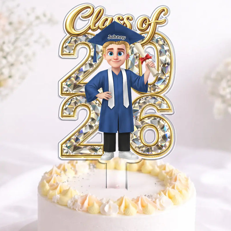 Graduation,Happy,Dad - Daughters (Adult),Gift For Daughter,Mom - Daughters (Adult),Dad - Sons,Gift For Son,Mom - Sons - Congrats Grad Woman Man Crystal Effect - Personalized Acrylic Cake Topper