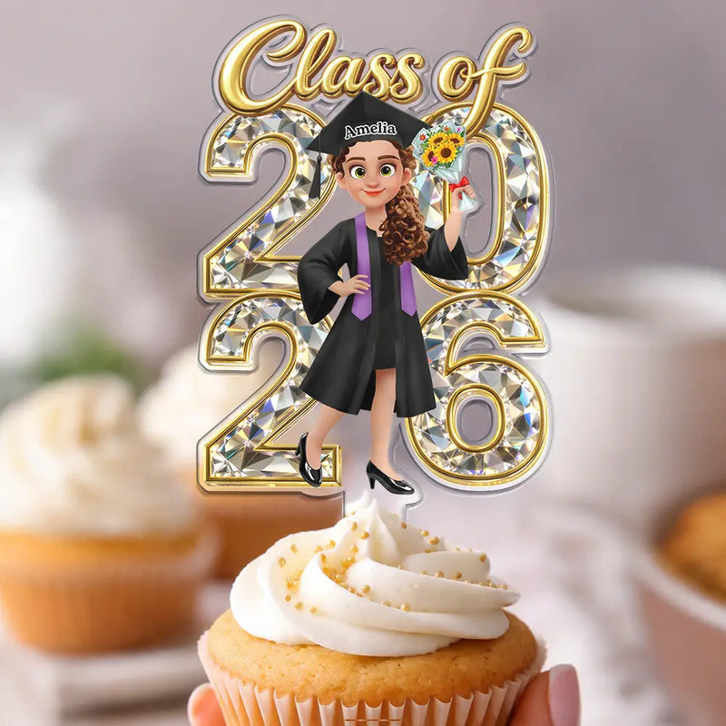 Graduation,Happy,Dad - Daughters (Adult),Gift For Daughter,Mom - Daughters (Adult),Dad - Sons,Gift For Son,Mom - Sons - Congrats Grad Woman Man Crystal Effect - Personalized Acrylic Cake Topper