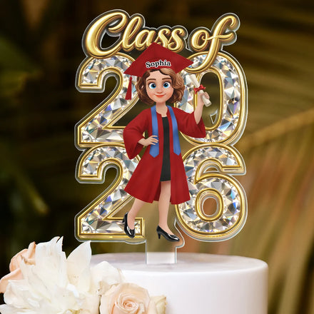 Congrats Grad Woman Man Crystal Effect - Personalized Acrylic Cake Topper