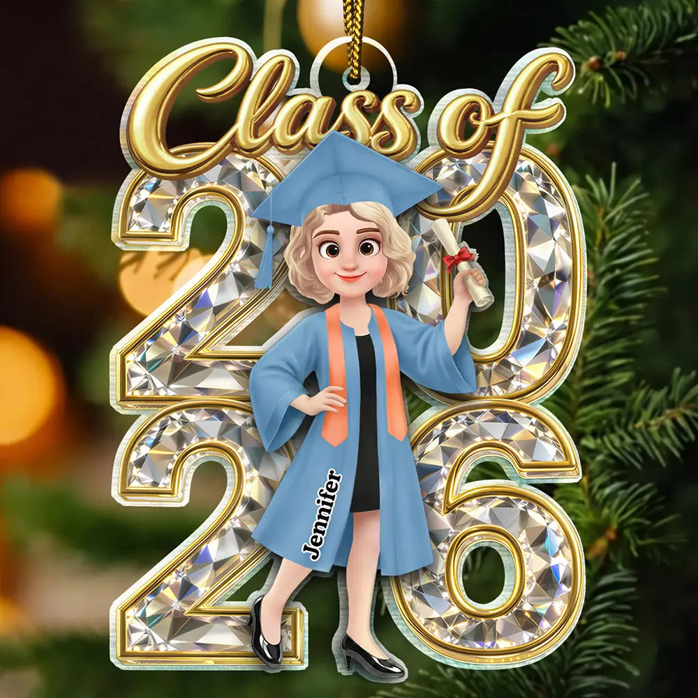 Christmas,Proud,Graduation,Gift For Kids,Vector - Congrats Grad Woman Man Crystal Effect For Daughter Son - Personalized Custom Shaped Acrylic Ornament