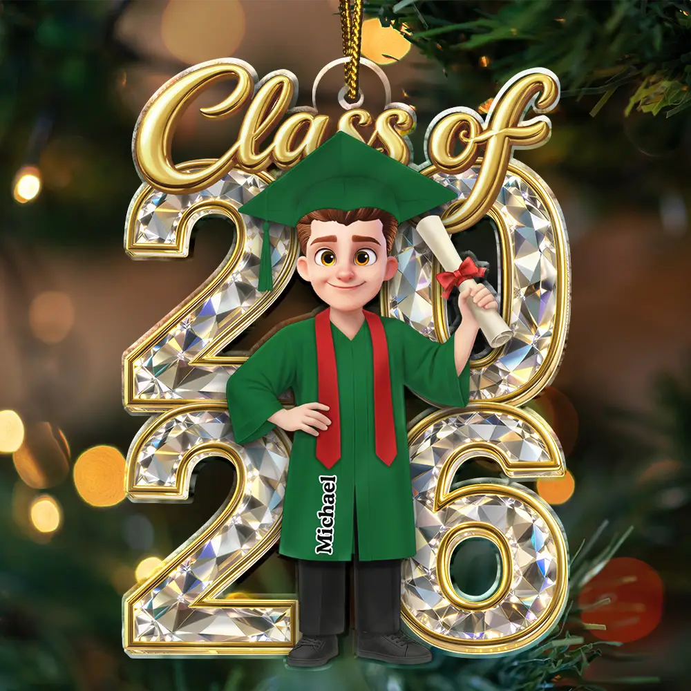 Christmas,Proud,Graduation,Gift For Kids,Vector - Congrats Grad Woman Man Crystal Effect For Daughter Son - Personalized Custom Shaped Acrylic Ornament