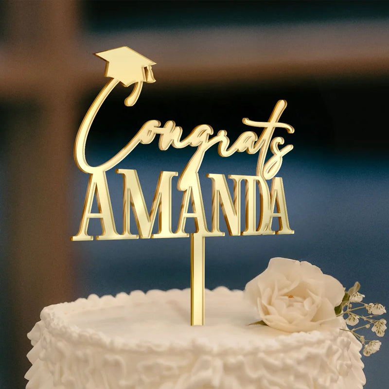 Graduation, Gift For Women, Gift For Men, Happy - Congrats Graduation Name - Personalized Cake Topper