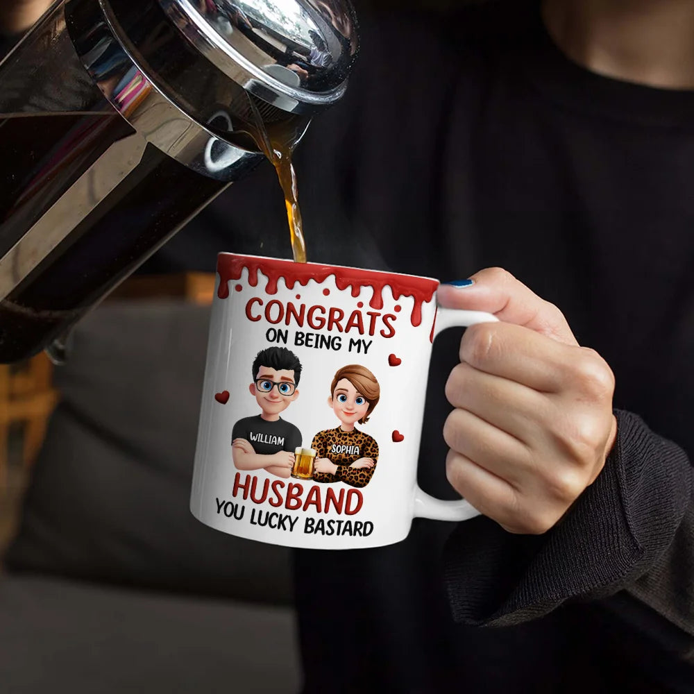 Gift For Couples, Old Couples, Gift For Husband, Gift For Wife, Gift For Boyfriend, Gift For Girlfriend, LGBT, Funny - Congrats On Being My Husband 3D Effect Couple - Personalized White Edge-to-Edge Mug