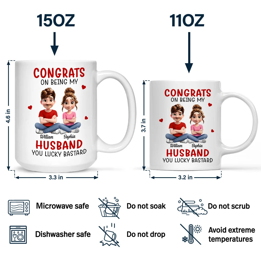 Gift For Couples,Old Couples,Gift For Women,Gift For Men,Gift For Husband,Happy,Top Market - Congrats On Being My Husband 3D Effect Couple Cross Arms - Personalized Mug