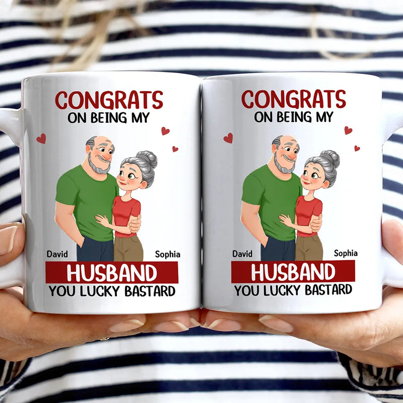 Gift For Couples,Gift For Wife,Gift For Girlfriend,Gift For Women,Funny,Old Couples,Gift For Boyfriend - Congrats On Being My Husband Animate Hugging Couple - Personalized Mug