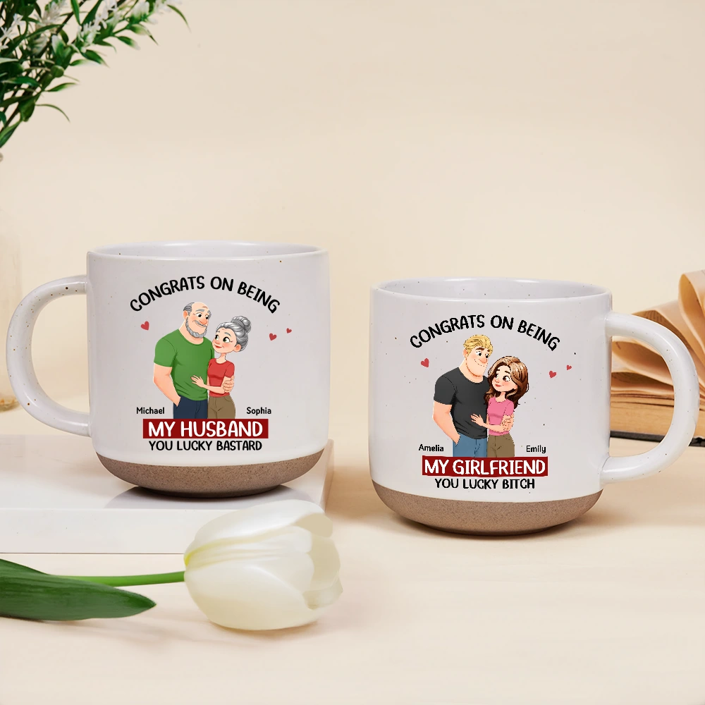 Gift For Couples,Gift For Wife,Gift For Girlfriend,Gift For Women,Funny,Old Couples,Gift For Boyfriend - Congrats On Being My Husband Animate Hugging Couple - Personalized Pottery Mug