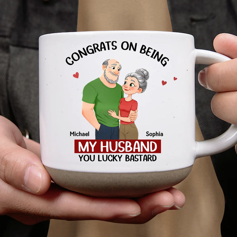 Gift For Couples,Gift For Wife,Gift For Girlfriend,Gift For Women,Funny,Old Couples,Gift For Boyfriend - Congrats On Being My Husband Animate Hugging Couple - Personalized Pottery Mug