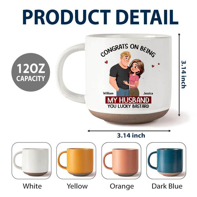 Gift For Couples,Gift For Wife,Gift For Girlfriend,Gift For Women,Funny,Old Couples,Gift For Boyfriend - Congrats On Being My Husband Animate Hugging Couple - Personalized Pottery Mug