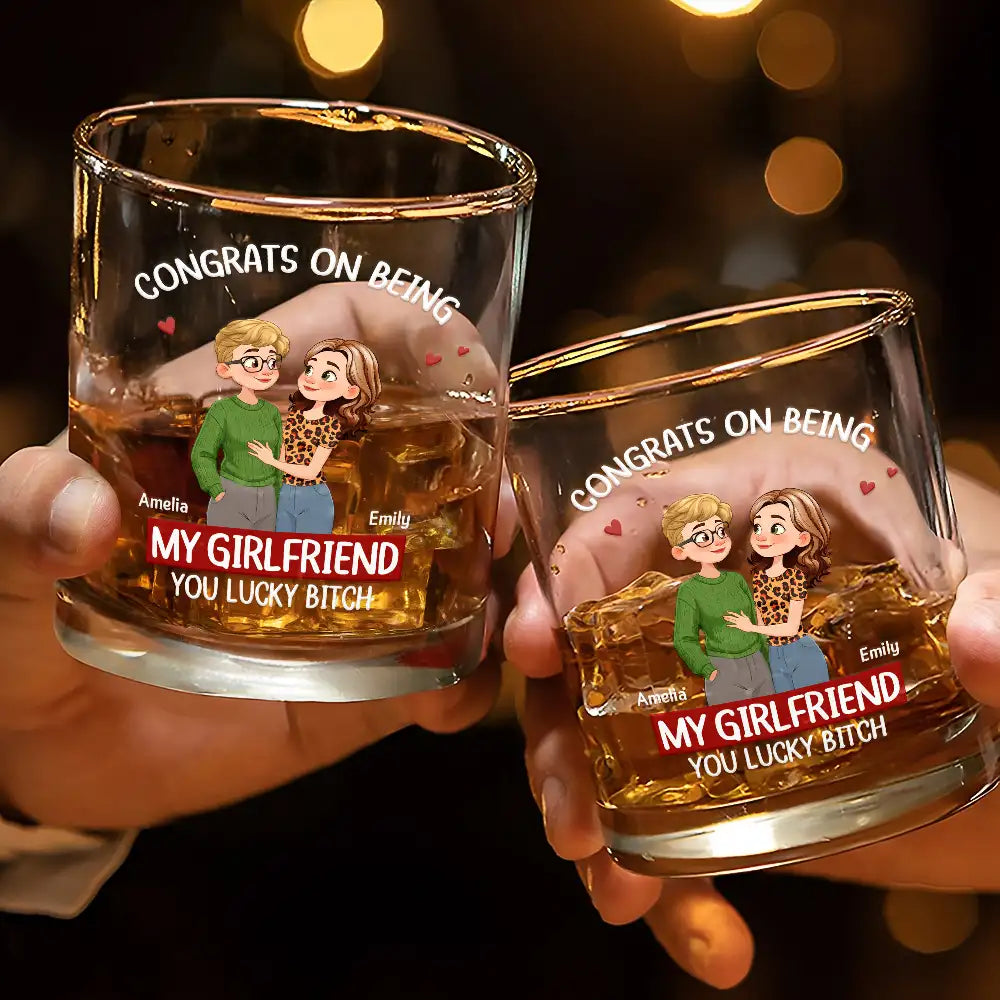 Gift For Couples, Old Couples, Funny, Gift For Husband, Gift For Wife - Congrats On Being My Husband Animate Hugging Couple - Personalized Whiskey Glass