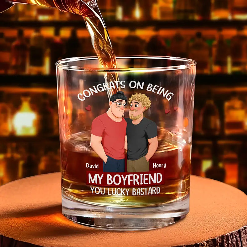 Gift For Couples, Old Couples, Funny, Gift For Husband, Gift For Wife - Congrats On Being My Husband Animate Hugging Couple - Personalized Whiskey Glass
