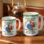 Gift For Couples,Old Couples,Funny,Gift For Husband,Gift For Wife - Congrats On Being My Husband Animate Hugging Couple - Personalized White Edge-to-Edge Mug