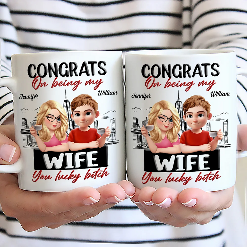 Gift For Couples,Funny - Congrats On Being My Husband Wife 3D Effect Couple - Personalized Mug