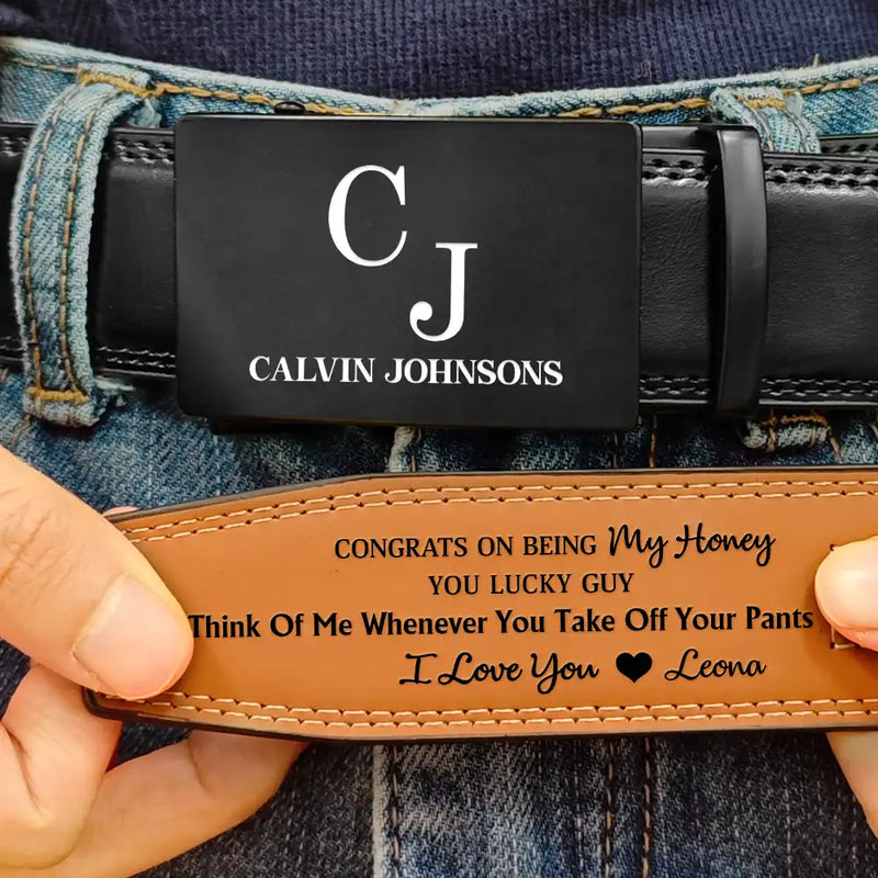 Gift For Couples,Gift For Husband,Gift For Boyfriend,Love - Congrats On Being My Husband You Lucky Man - Personalized Leather Belt With Engraved Buckle