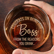 Gifts For Colleagues,Funny - Congrats On Being Our Boss - Personalized Engraved Whiskey Glass