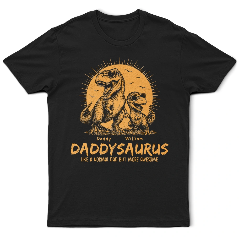 Cool Dinosaur Retro Yellow Vintage Daddysaurus - Personalized T Shirt
