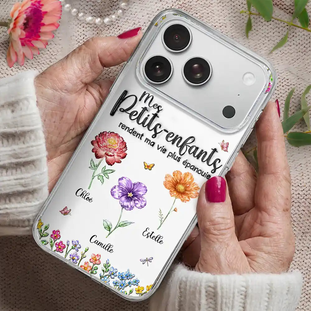 Fleurs De Naissance Mes Petits-Enfants - Impression Effet 3D Gonflé - Coque Transparente Personnalisée