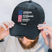 Gift For Father,Gift For Husband,Gift For Men,Gift For Grandpa,Happy,Independence Day,Vector - Country Flag Legend Husband Dad Grandpa - Personalized Vintage Washed Denim Cap