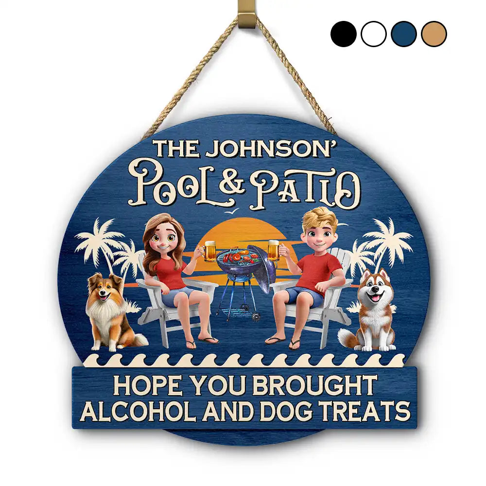 Couple 3D Effect Pool & Patio Bar Hope You Brought Alcohol & Dog Treats - Personalized Custom Shaped Wood Sign