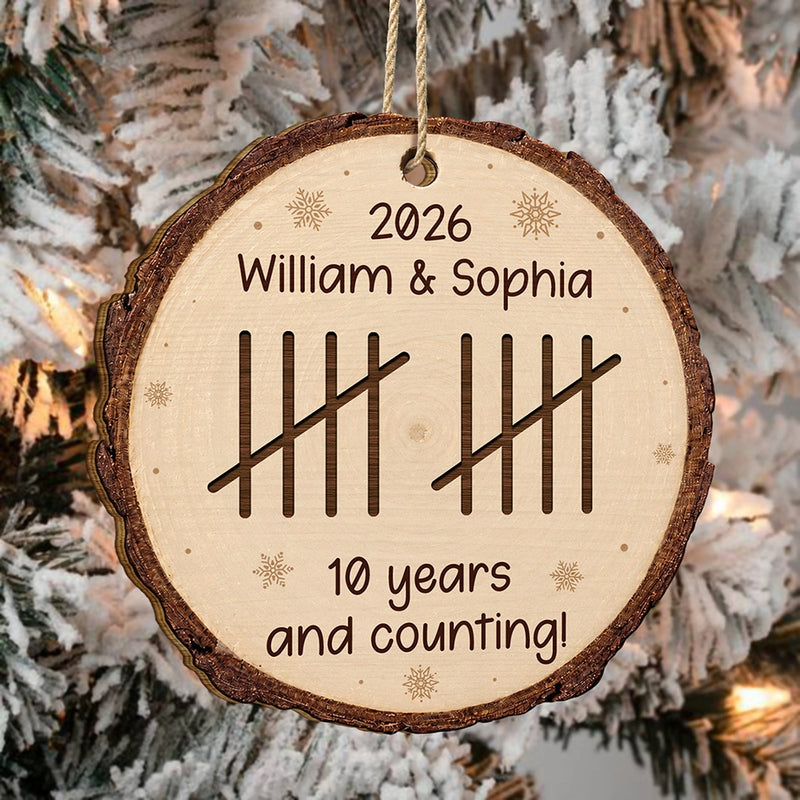 Anniversary,Christmas,Romantic,Gift For Couples,Icon - Couple Anniversary Gift Tally Mark - Personalized Custom Shaped Wooden Ornament