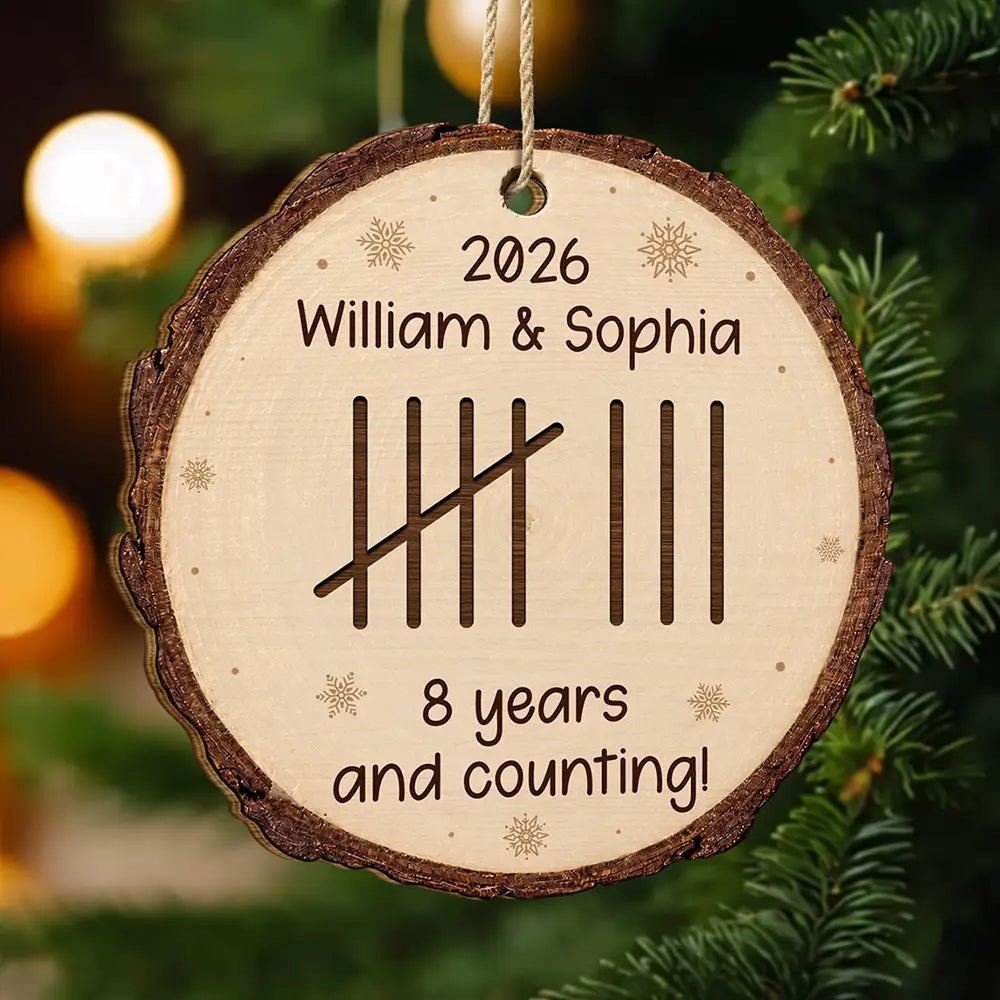 Anniversary,Christmas,Romantic,Gift For Couples,Icon - Couple Anniversary Gift Tally Mark - Personalized Custom Shaped Wooden Ornament