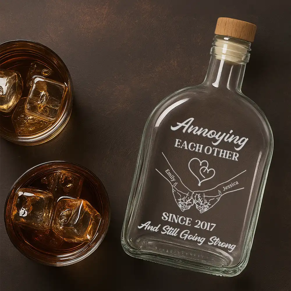 Gift For Couples,Gift For Men,Gift For Boyfriend,Gift For Husband - Couple Annoying Each Other Metal Effect - Personalized Whiskey Bottle