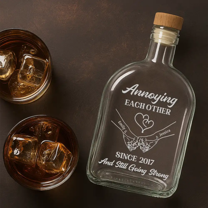 Gift For Couples,Gift For Men,Gift For Boyfriend,Gift For Husband - Couple Annoying Each Other Metal Effect - Personalized Whiskey Bottle