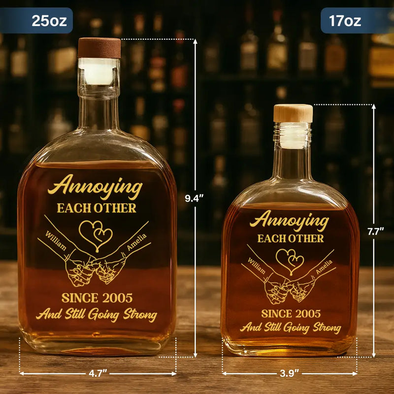 Gift For Couples,Gift For Men,Gift For Boyfriend,Gift For Husband - Couple Annoying Each Other Metal Effect - Personalized Whiskey Bottle