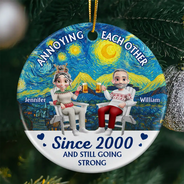 Christmas,Gift For Couples,Gift For Husband,Gift For Wife,Gift For Boyfriend,Gift For Girlfriend,Happy - Couple Annoying Each Other Since - Personalized Circle Ceramic Ornament