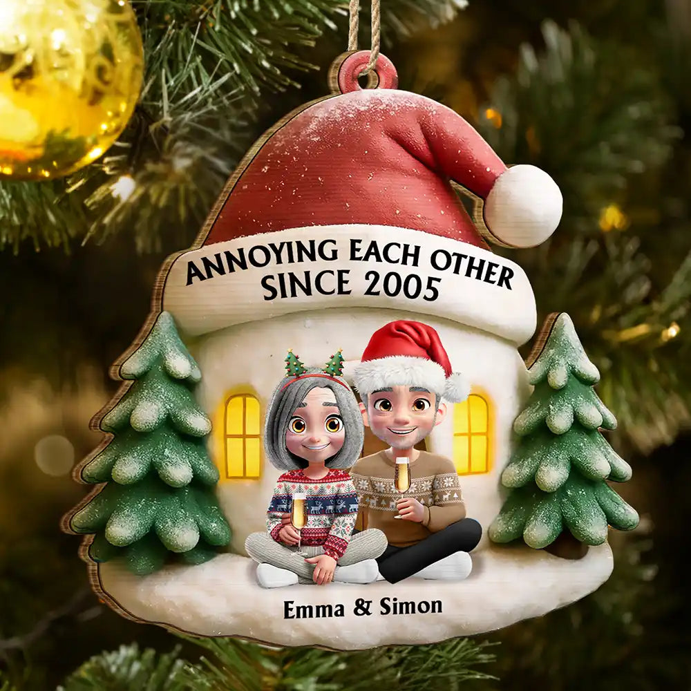 Christmas,Gift For Couples,Gift For Husband,Gift For Wife,Gift For Boyfriend,Gift For Girlfriend,Happy - Couple Annoying Each Other Since - Personalized Custom Shaped Wooden Ornament