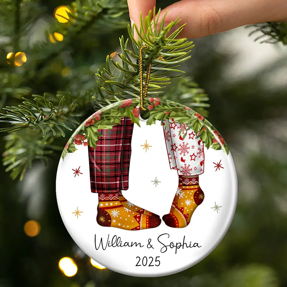 Love, Christmas, Gift For Wife, Gift For Husband, Gift For Couples - Couple Christmas Socks - Personalized Circle Ceramic Ornament