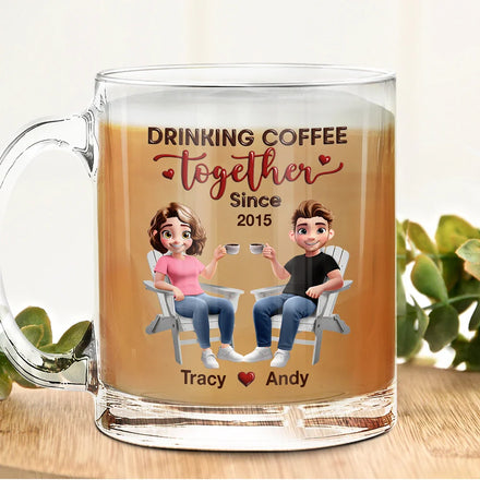 Couple Drinking Coffee Together - Personalized Glass Mug