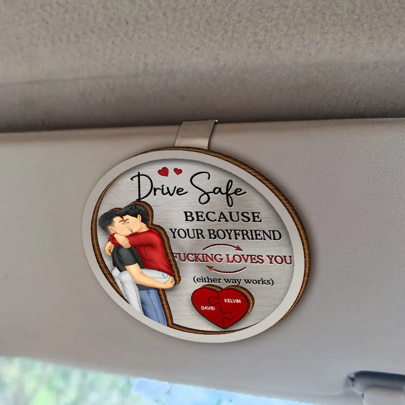 Old Couples,Gift For Husband,Gift For Wife,Gift For Boyfriend,Gift For Girlfriend,Love - Couple Drive Safe Because Your Wife Loves You - Personalized Custom Shaped Car Visor Clip