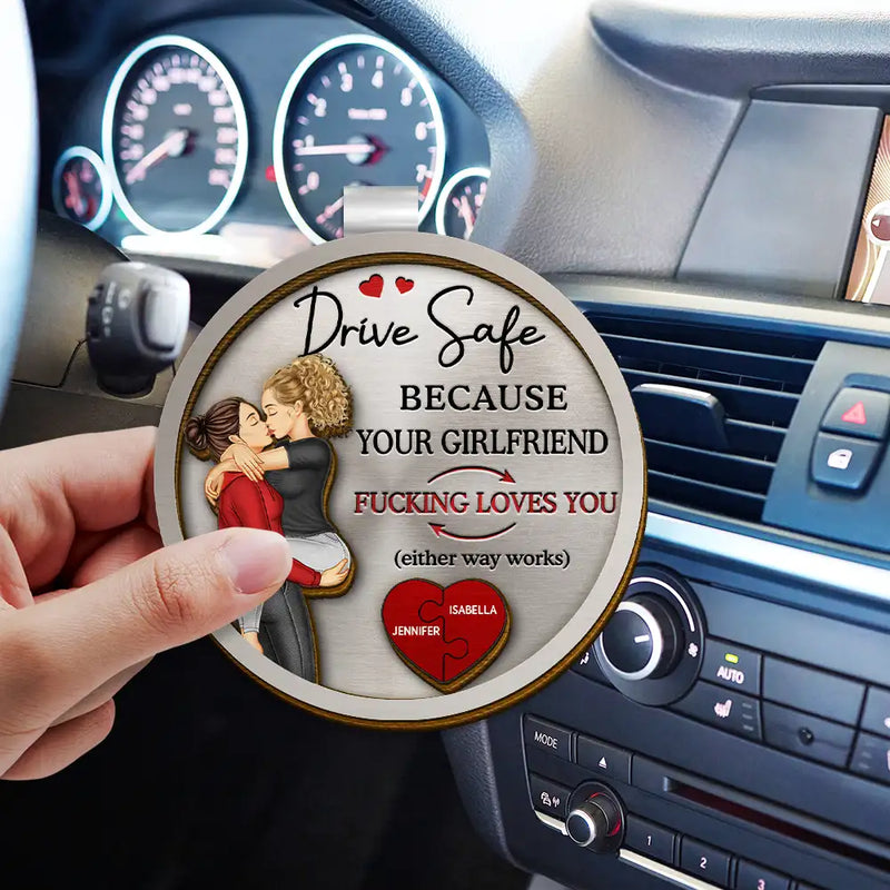 Old Couples,Gift For Husband,Gift For Wife,Gift For Boyfriend,Gift For Girlfriend,Love - Couple Drive Safe Because Your Wife Loves You - Personalized Custom Shaped Car Visor Clip