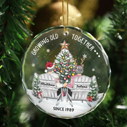 Christmas,Gift For Couples,Old Couples,Gift For Husband,Gift For Wife,Happy - Couple Growing Old Together Since - Personalized Circle Glass Ornament