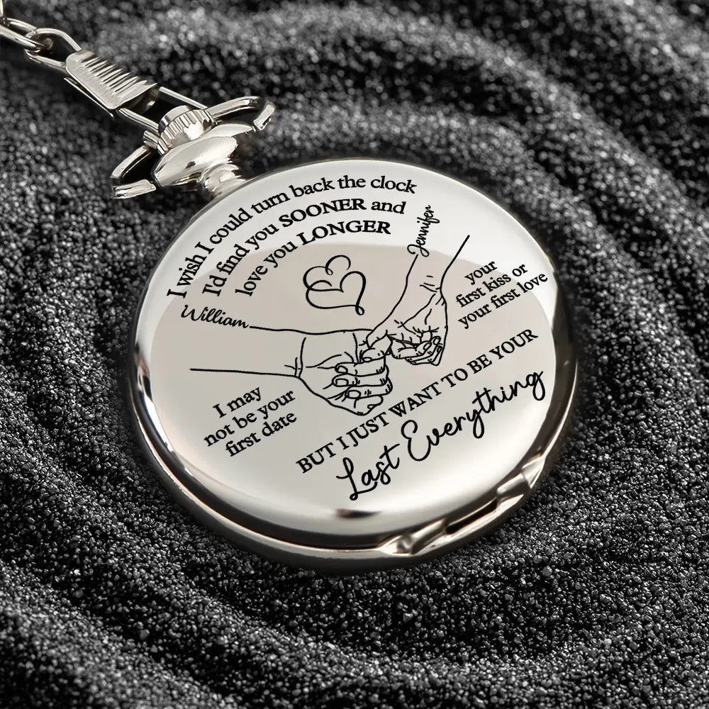 Gift For Couples,Gift For Husband,Gift For Boyfriend,Love - Couple Hand Holding I Wish I Could Turn Back The Clock - Personalized Pocket Watch