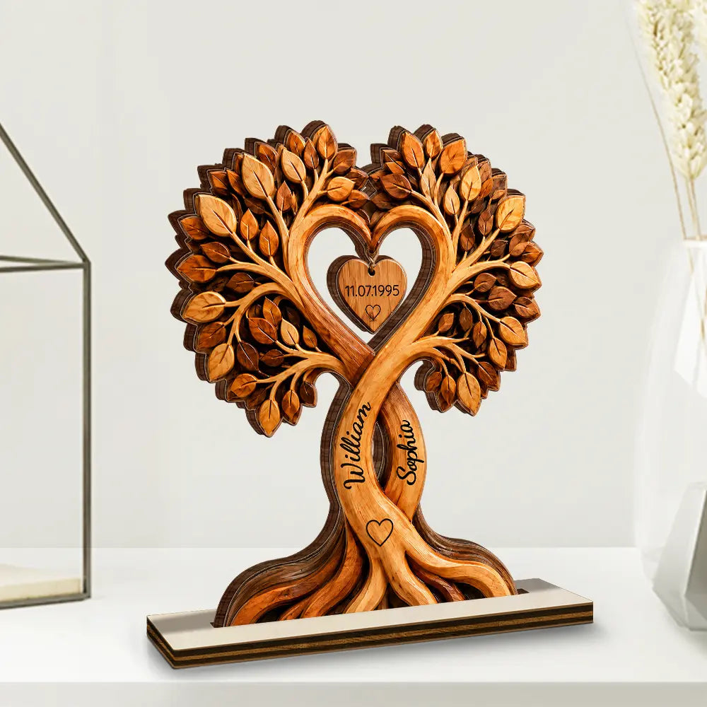 Anniversary, Gift For Couples, Romantic, Custom Text - Couple Heart Tree - Personalized Custom Shaped Wooden Plaque