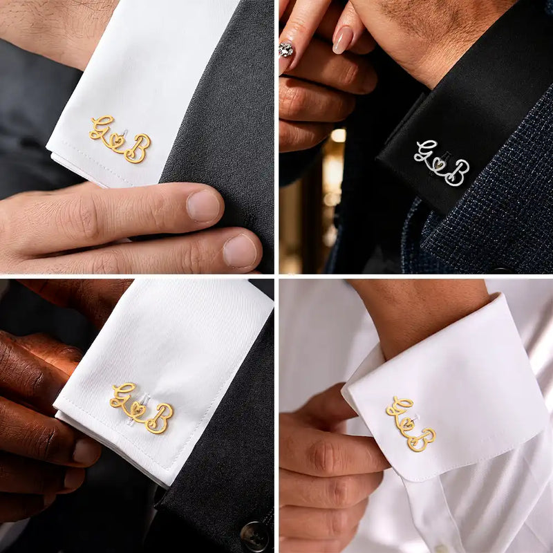Gift For Men,Romantic,Gift For Yourself,Wedding,Custom Letter-Couple Initials Sign Name - Personalized Cufflinks