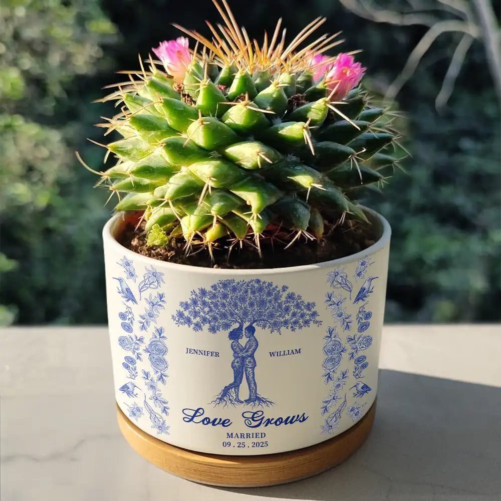 Wedding Anniversary,Gift For Couples,Gift For Husband,Gift For Wife,Happy - Couple Love Grows, Wedding Anniversary Gift - Personalized Ceramic Plant Pot