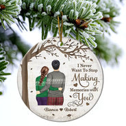 Christmas, Gift For Couples, Gift For Husband, Gift For Wife, Old Couples, Love - Couple Never Want To Stop Making Memories - Personalized Circle Ceramic Ornament