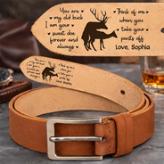 Gift For Couples, Gift For Husband, Gift For Boyfriend, Funny - Couple Old Buck Sweet Doe - Personalized Cowhide Leather Belt