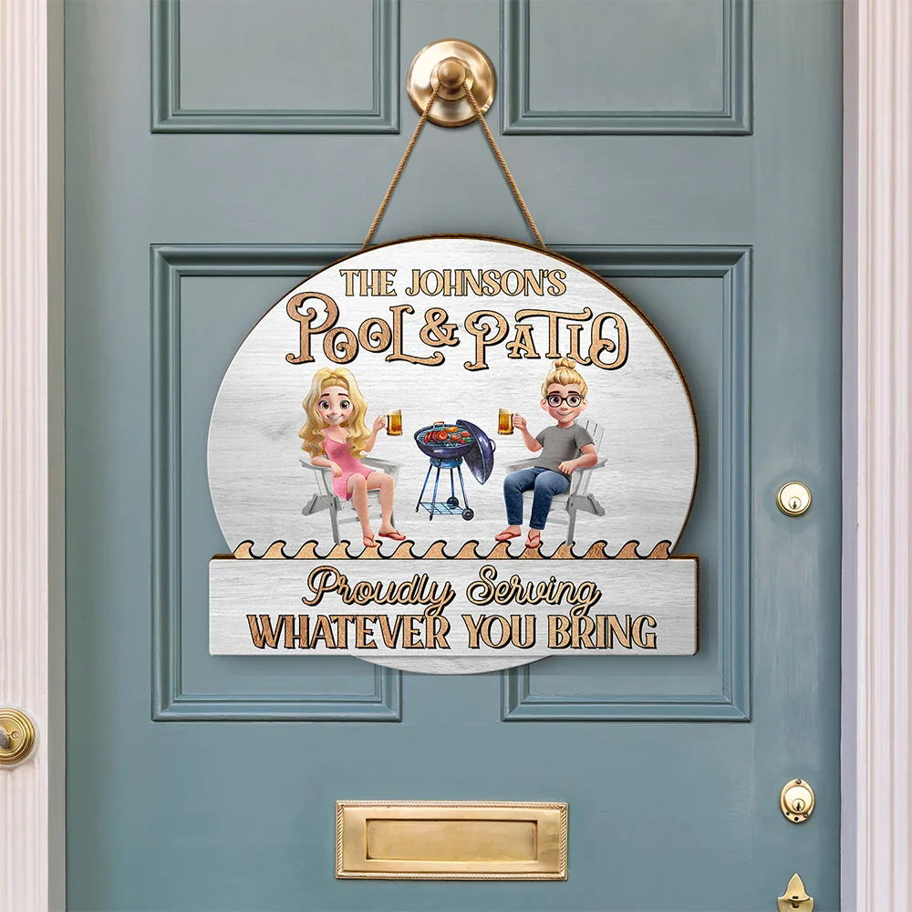 Gift For Couples,Gift For Husband,Gift For Wife,Gift For Boyfriend,Gift For Girlfriend,Patio,Poolside - Couple Poolside Paradise Relax Enjoy 3D Effect - Personalized Custom Shaped Wood Sign