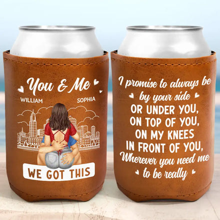 Couple Promise Always By Your Side - Personalized Leather Can Cooler